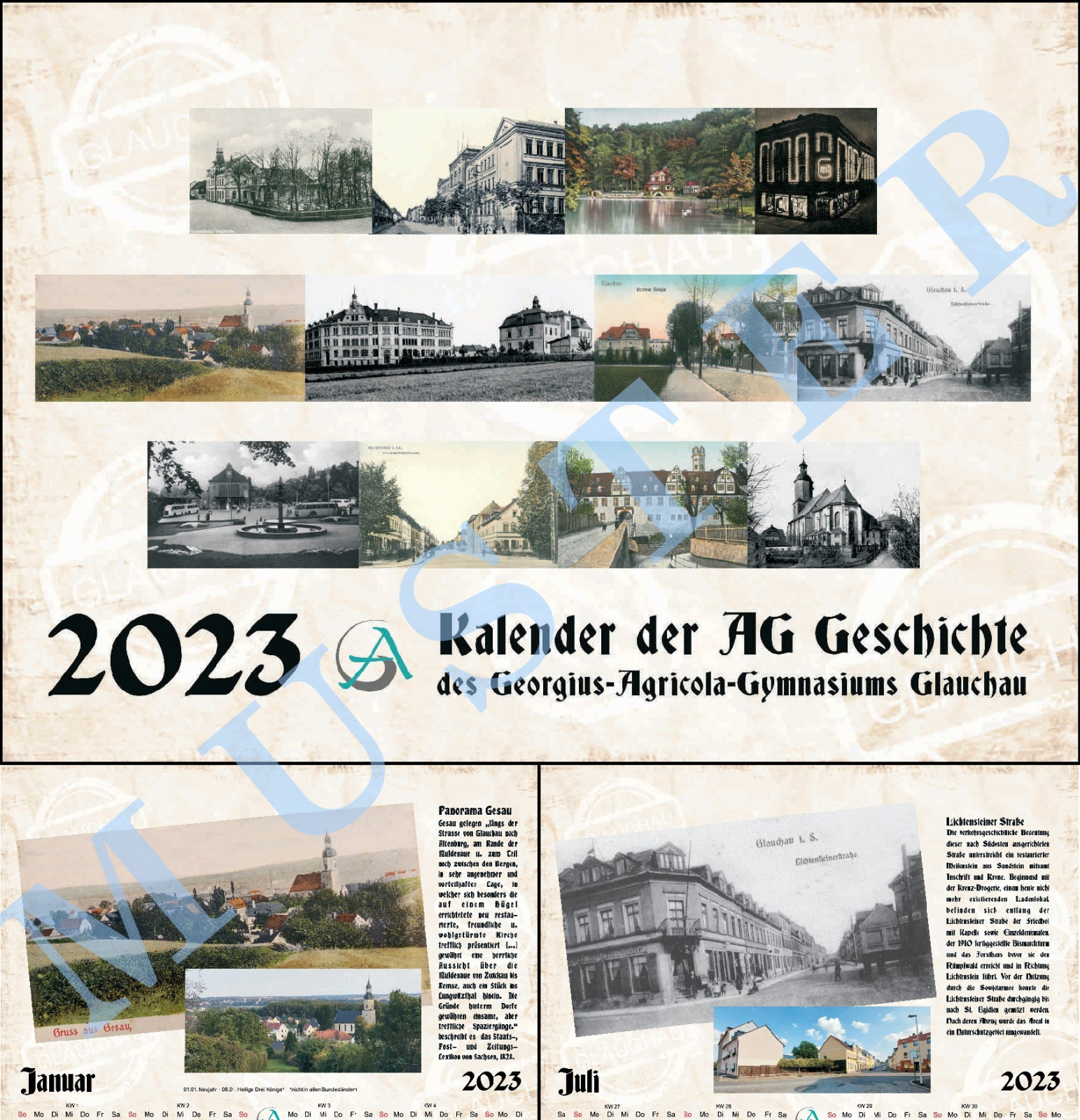 Kalender 2023 mit historischen Stadtansichten von Glauchau